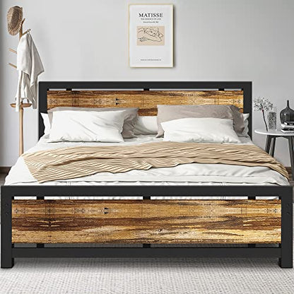 Aqgrj Queen Bed Frame, Platform Bed Frame with Headboard and Steel Sturdy Slat Strong Support Legs, Noise-Free No Box Spring Needed, Easy Assembly-Brown