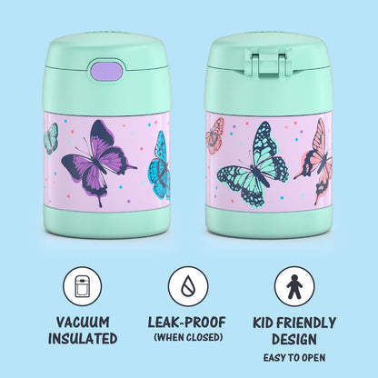 THERMOS FUNTAINER 10 Ounce Stainless Steel Vacuum Insulated Kids Food Jar with Spoon, Butterfly Frenzy