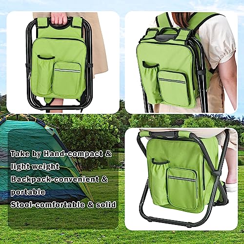 Kikerike Portable Stool Backpack Cooler Chair 400 LBS Max Load Folding Fishing Cooler Backpack Stool for Outdoors Hiking Beach Travel - Army Green