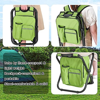 Kikerike Portable Stool Backpack Cooler Chair 400 LBS Max Load Folding Fishing Cooler Backpack Stool for Outdoors Hiking Beach Travel - Army Green