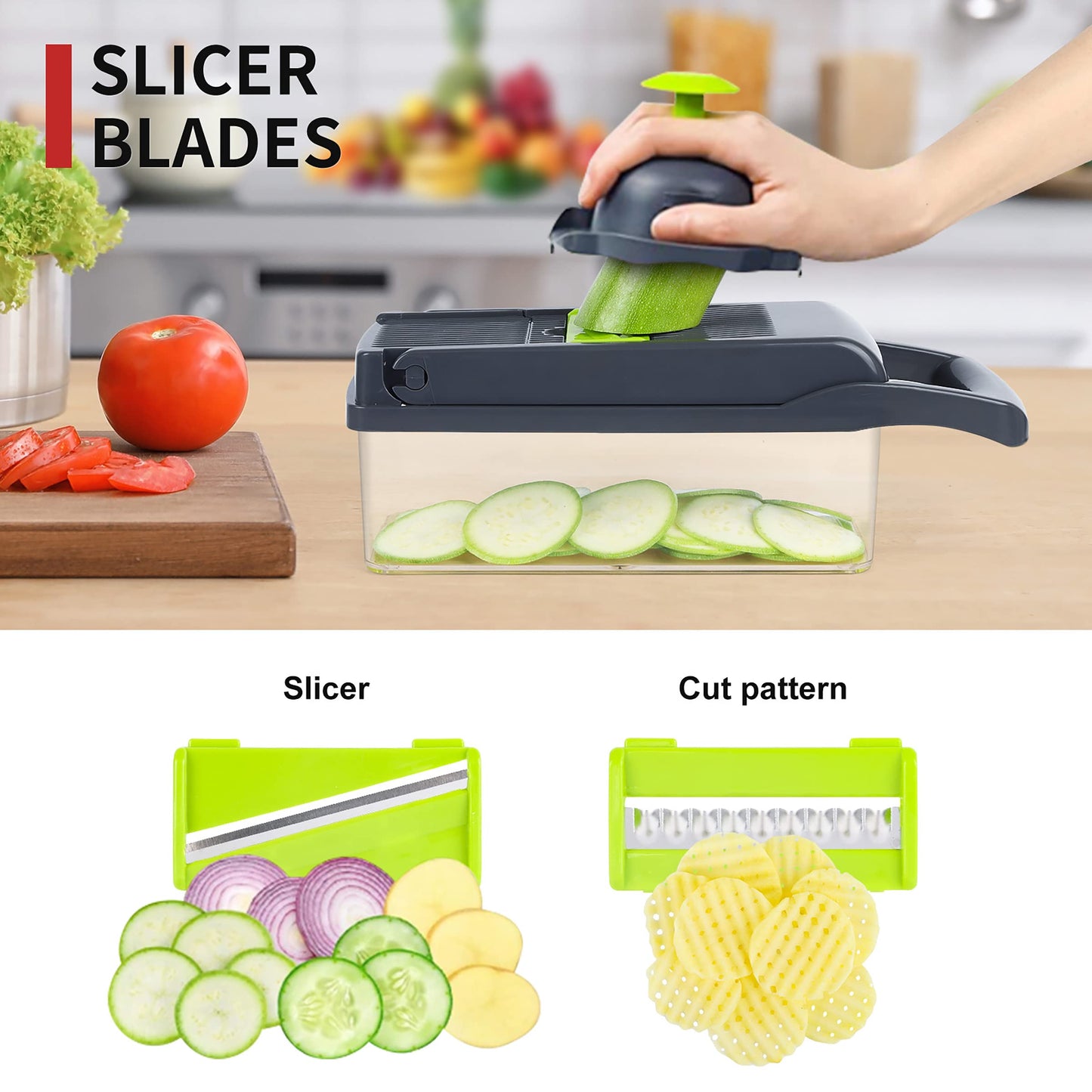 Vegetable Chopper, Onion Chopper, Mandolin Slicer,Pro 10 in 1professional food Choppermultifunctional Vegetable Chopper and Slicer, Dicing Machine, AdjustableVegetable Cutter With Container(grey)