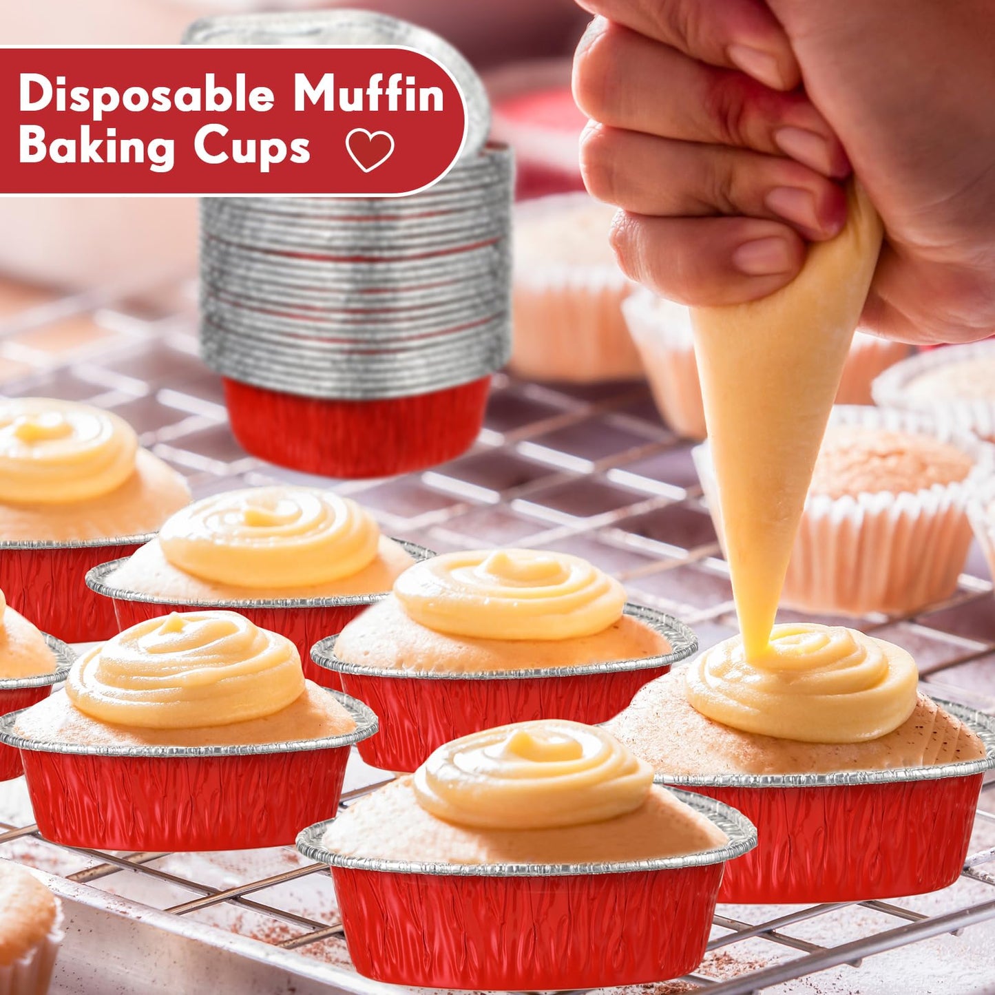 Honeydak Heart Shaped Cake Pans Valentine's Day Aluminum Foil Cupcake Cups Mini Heart Cake Liners Disposable Baking Tins for Wedding Anniversary Dessert Quiche Ramekin Pudding(100 ml, 200 Pcs)