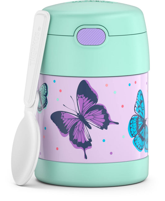 THERMOS FUNTAINER 10 Ounce Stainless Steel Vacuum Insulated Kids Food Jar with Spoon, Butterfly Frenzy