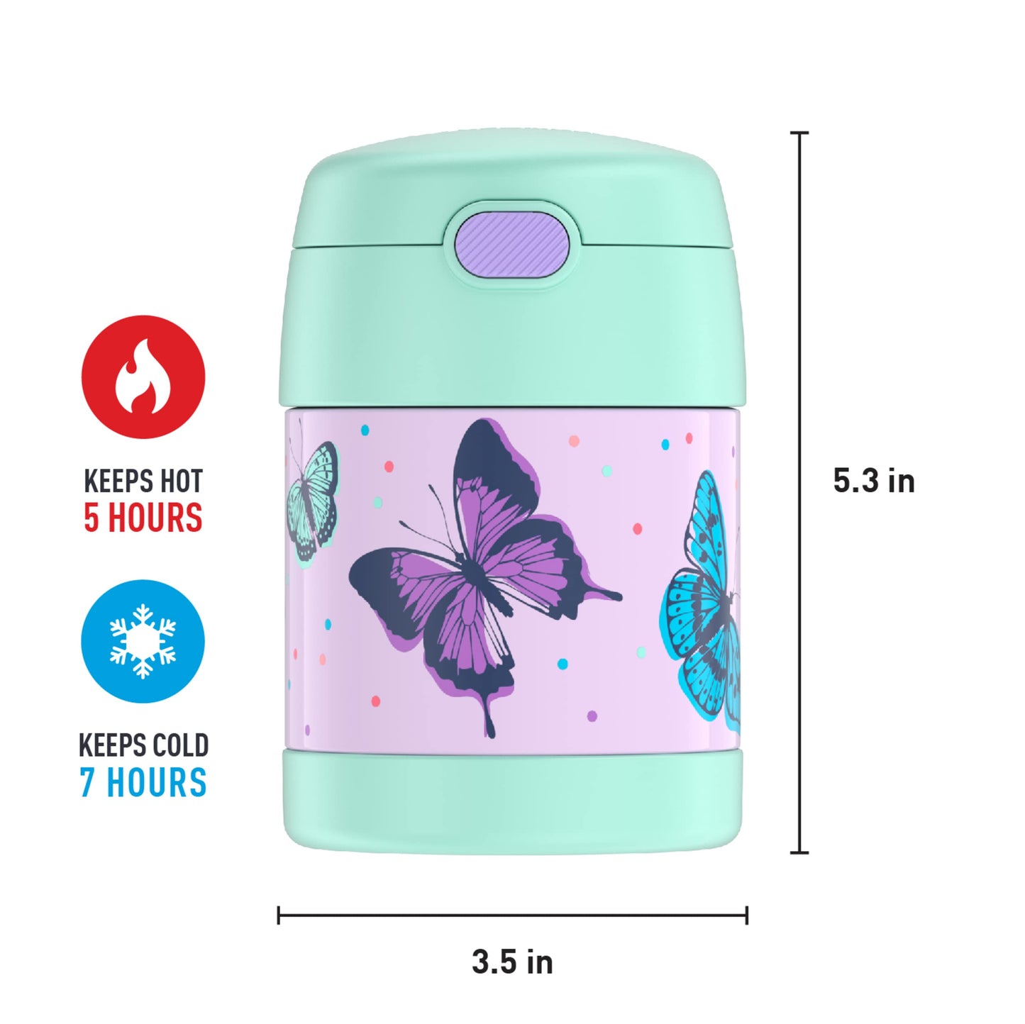 THERMOS FUNTAINER 10 Ounce Stainless Steel Vacuum Insulated Kids Food Jar with Spoon, Butterfly Frenzy