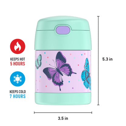 THERMOS FUNTAINER 10 Ounce Stainless Steel Vacuum Insulated Kids Food Jar with Spoon, Butterfly Frenzy