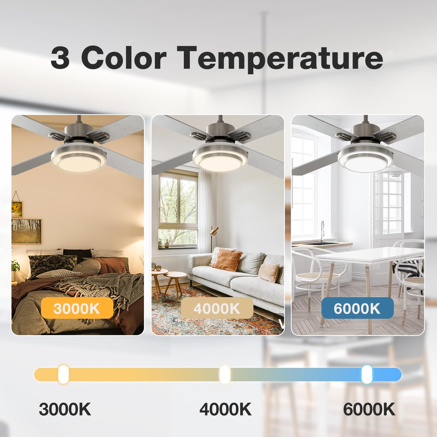 warmiplanet Ceiling Fan with Lights Remote Control, 52 Inch, Brushed Nickel Motor (4-Blades)