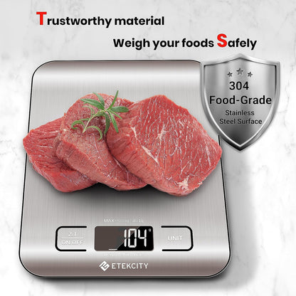 Etekcity Food Scale, Digital Kitchen Scale, 304 Stainless Steel, Weight in Grams and Ounces for Baking, Cooking, and Meal Prep, LCD Display, Medium