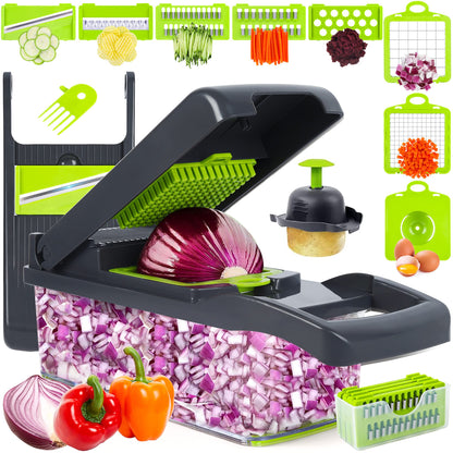 Vegetable Chopper, Onion Chopper, Mandolin Slicer,Pro 10 in 1professional food Choppermultifunctional Vegetable Chopper and Slicer, Dicing Machine, AdjustableVegetable Cutter With Container(grey)