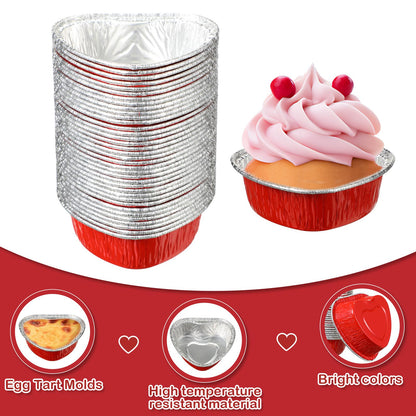 Honeydak Heart Shaped Cake Pans Valentine's Day Aluminum Foil Cupcake Cups Mini Heart Cake Liners Disposable Baking Tins for Wedding Anniversary Dessert Quiche Ramekin Pudding(100 ml, 200 Pcs)