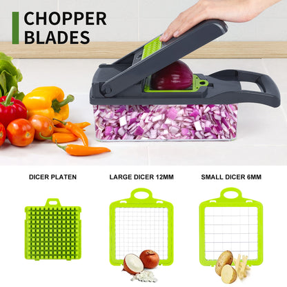 Vegetable Chopper, Onion Chopper, Mandolin Slicer,Pro 10 in 1professional food Choppermultifunctional Vegetable Chopper and Slicer, Dicing Machine, AdjustableVegetable Cutter With Container(grey)